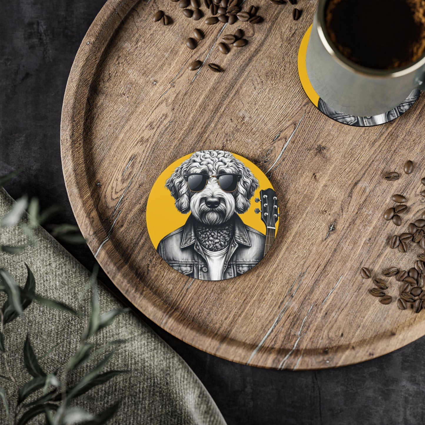 Rockin' Doodle Coasters in Yellow: Sold as singles or Set of 4 : Round or Square