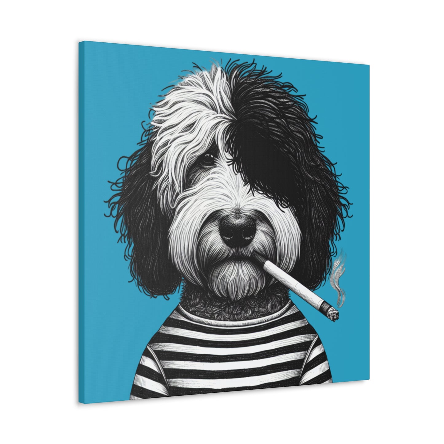 Bad dog Woofy Pesci Art Print on Turquoise