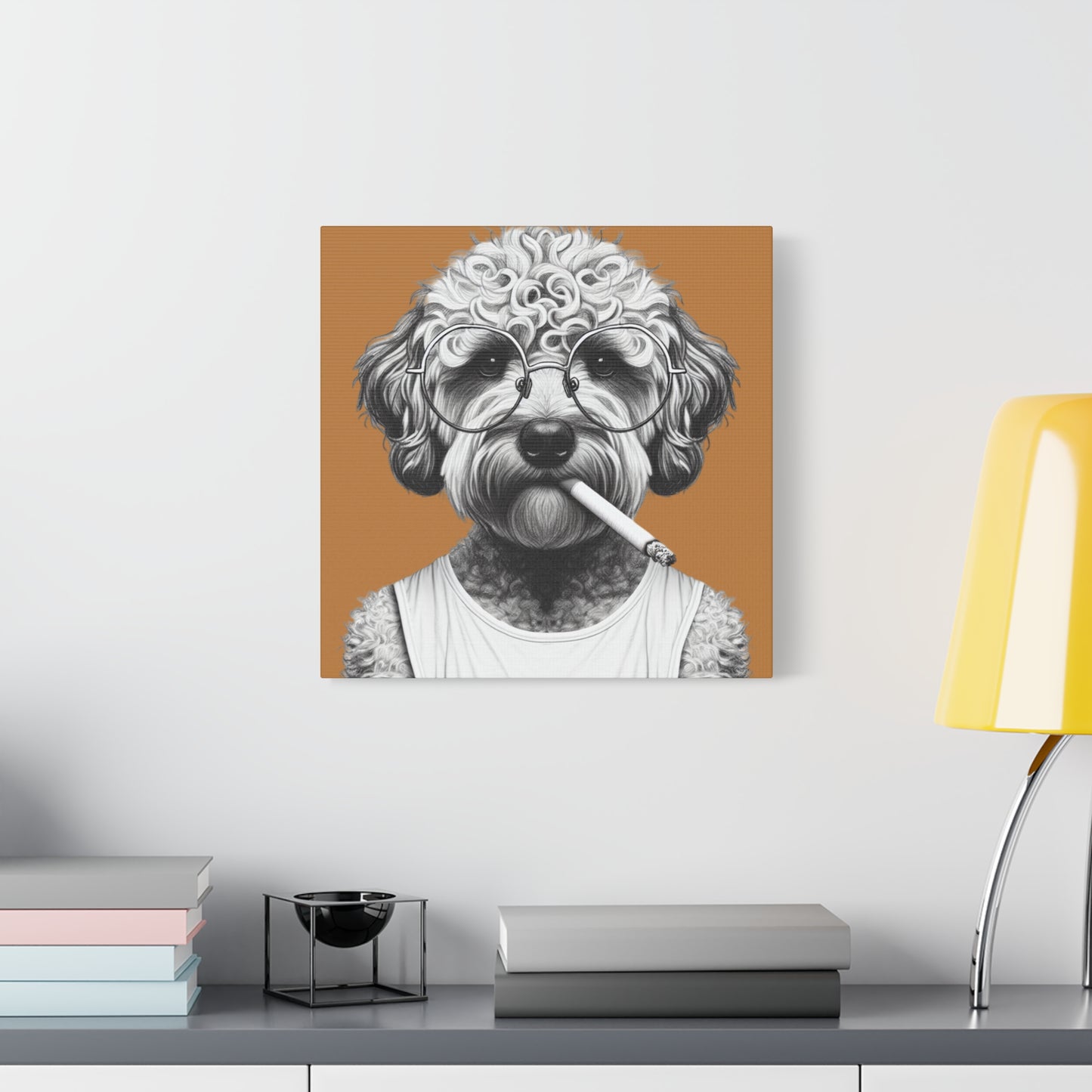 Bad Dog Tony Snarlpano Art Print on Brown