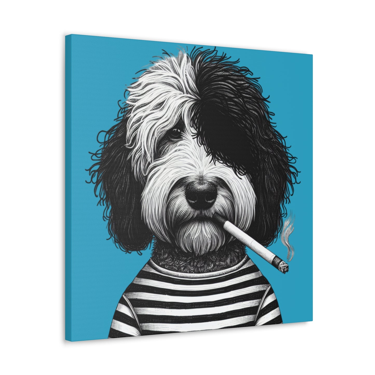 Bad dog Woofy Pesci Art Print on Turquoise