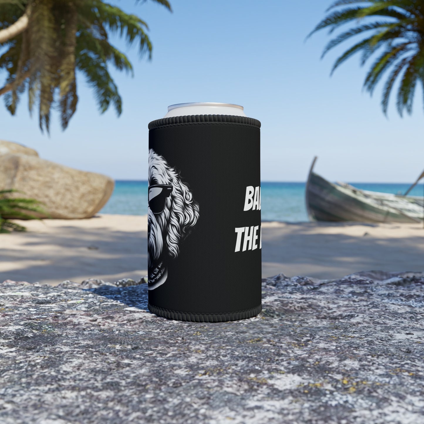 Stubby Holder - Bad to the Bone Smoking Dog Design in Black - Buffoodle Designs