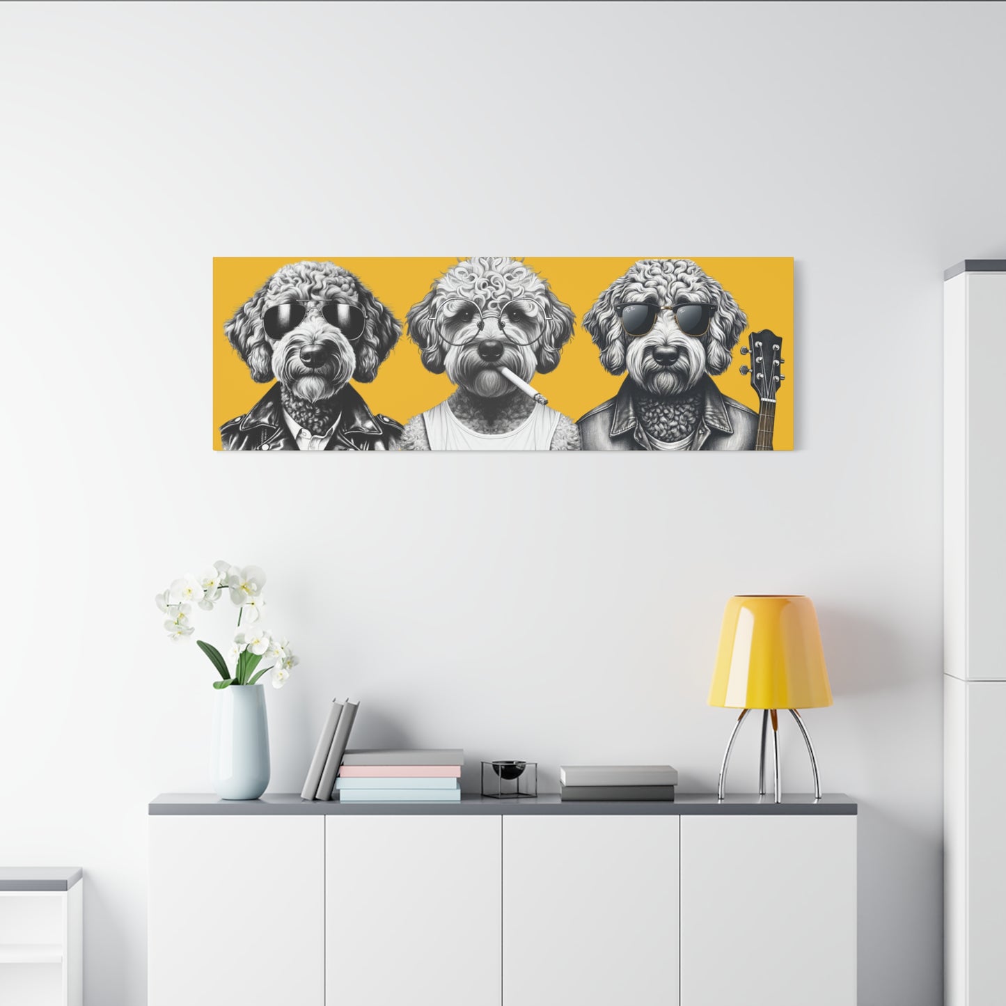 Bad Doodle Dog Trio Print Yellow