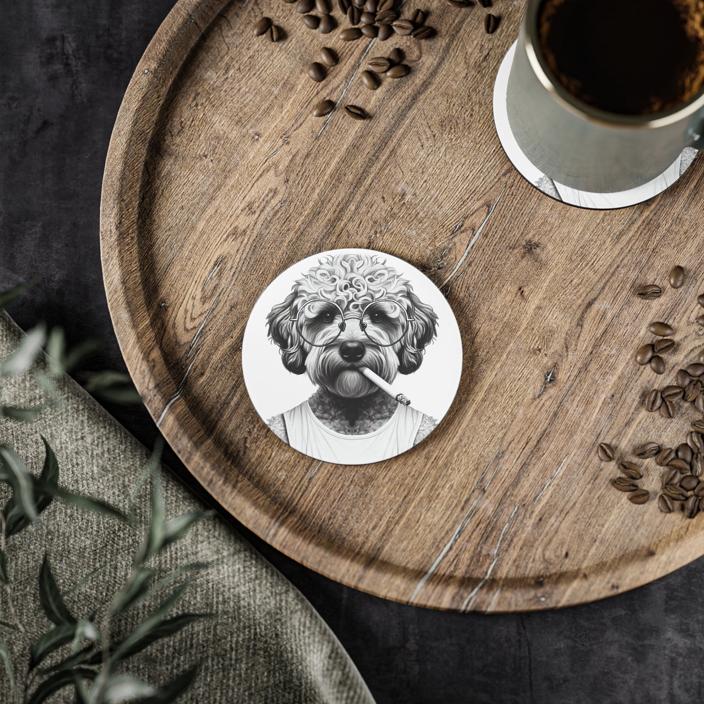 Bad dog coasters in White: Sold as singles or Set of 4 : Round or Square