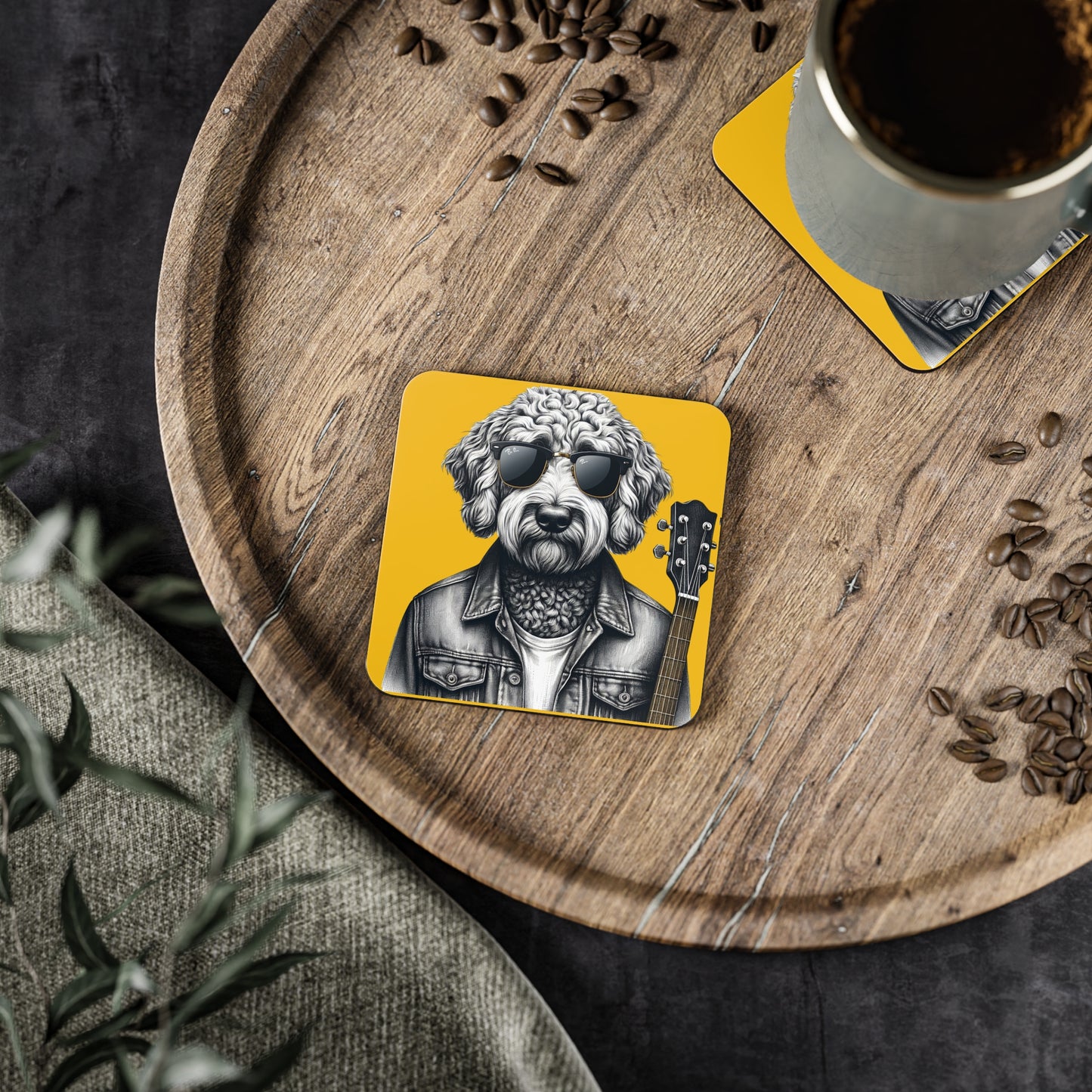 Rockin' Doodle Coasters in Yellow: Sold as singles or Set of 4 : Round or Square