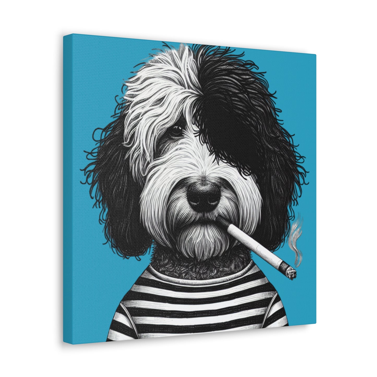 Bad dog Woofy Pesci Art Print on Turquoise