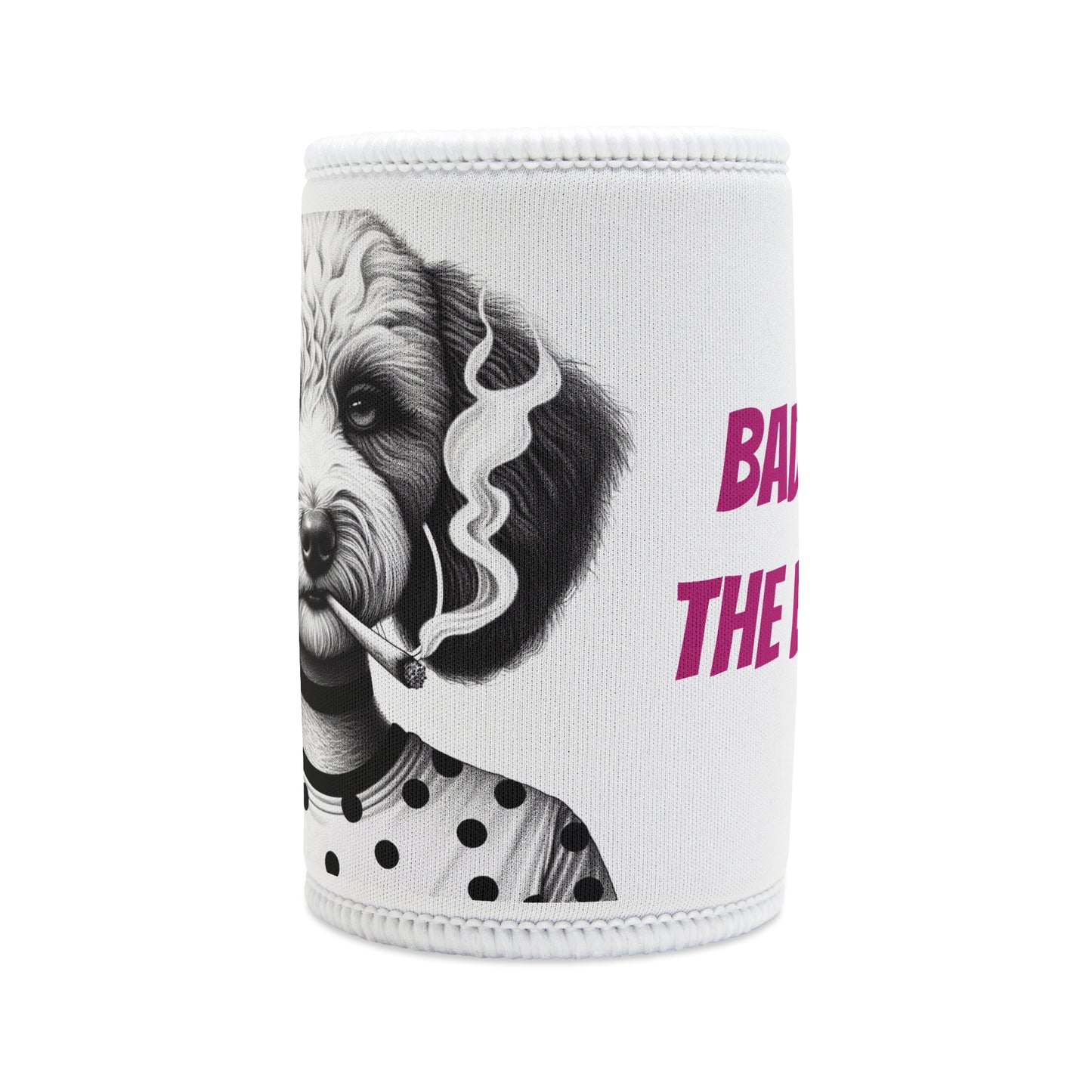 Stubby Holder - Bad dog 'Snarli Quinn' in White - Buffoodle Designs
