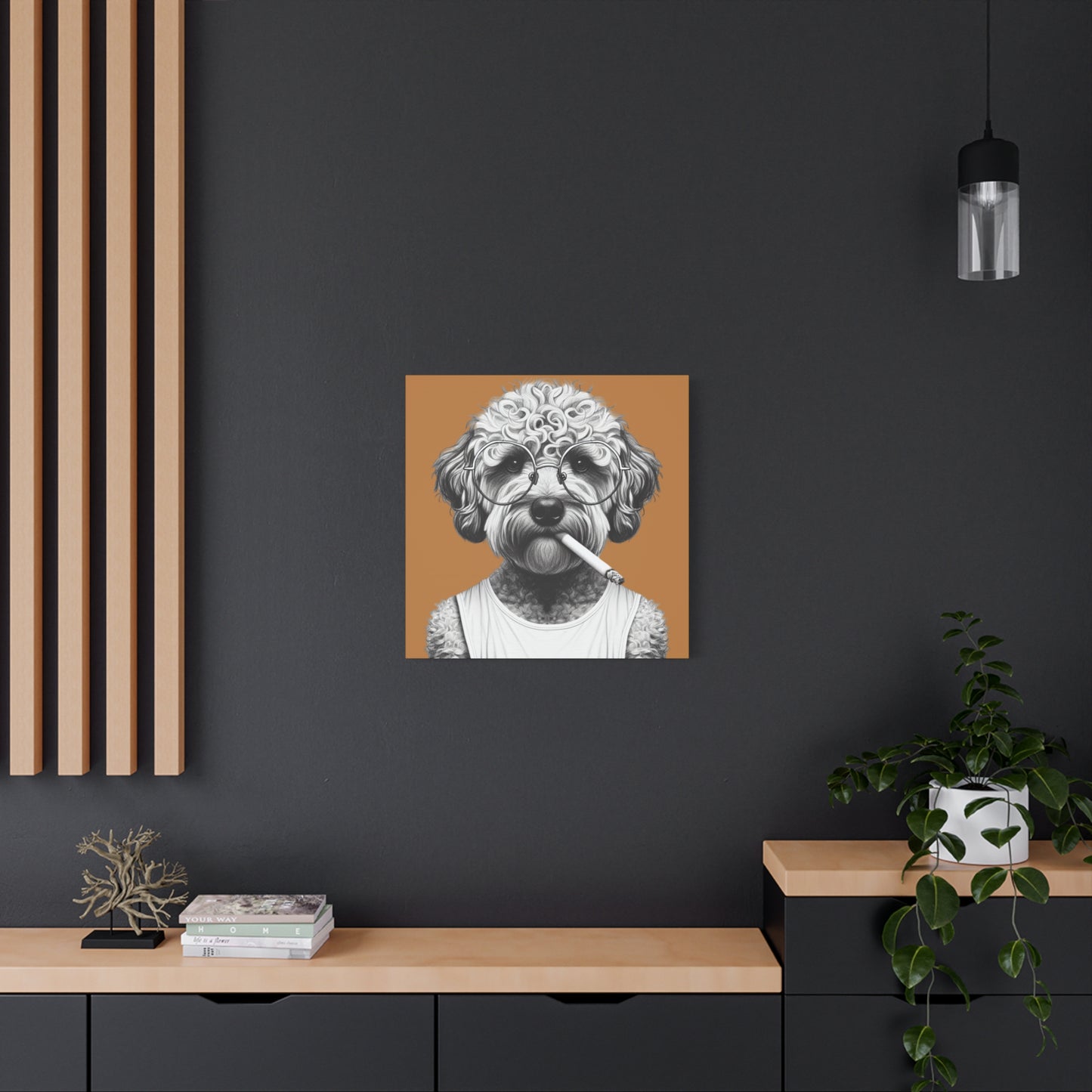Bad Dog Tony Snarlpano Art Print on Brown