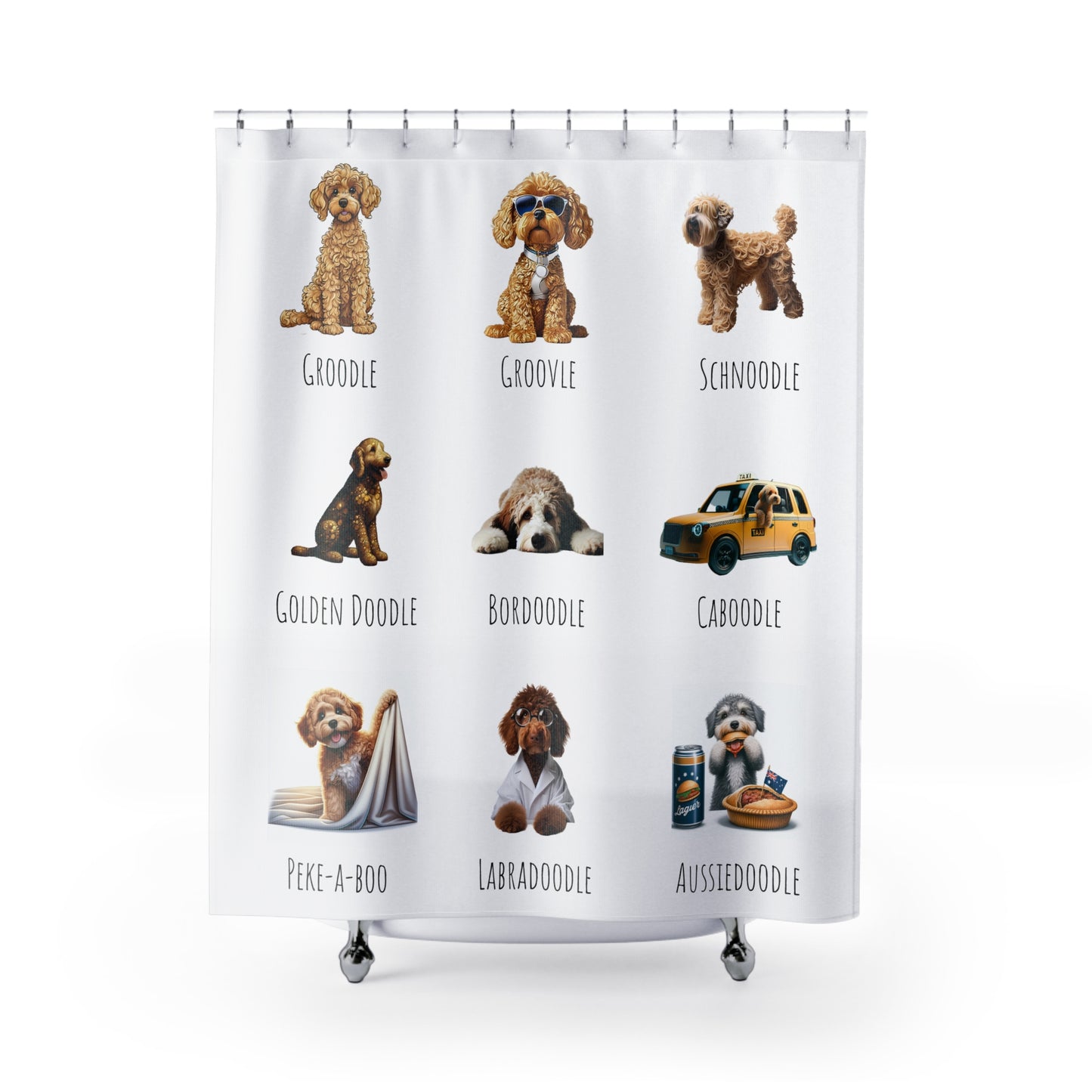 Shower Curtain - Funny Oodle dogs to brighten up your bathroom - Buffoodle Designs