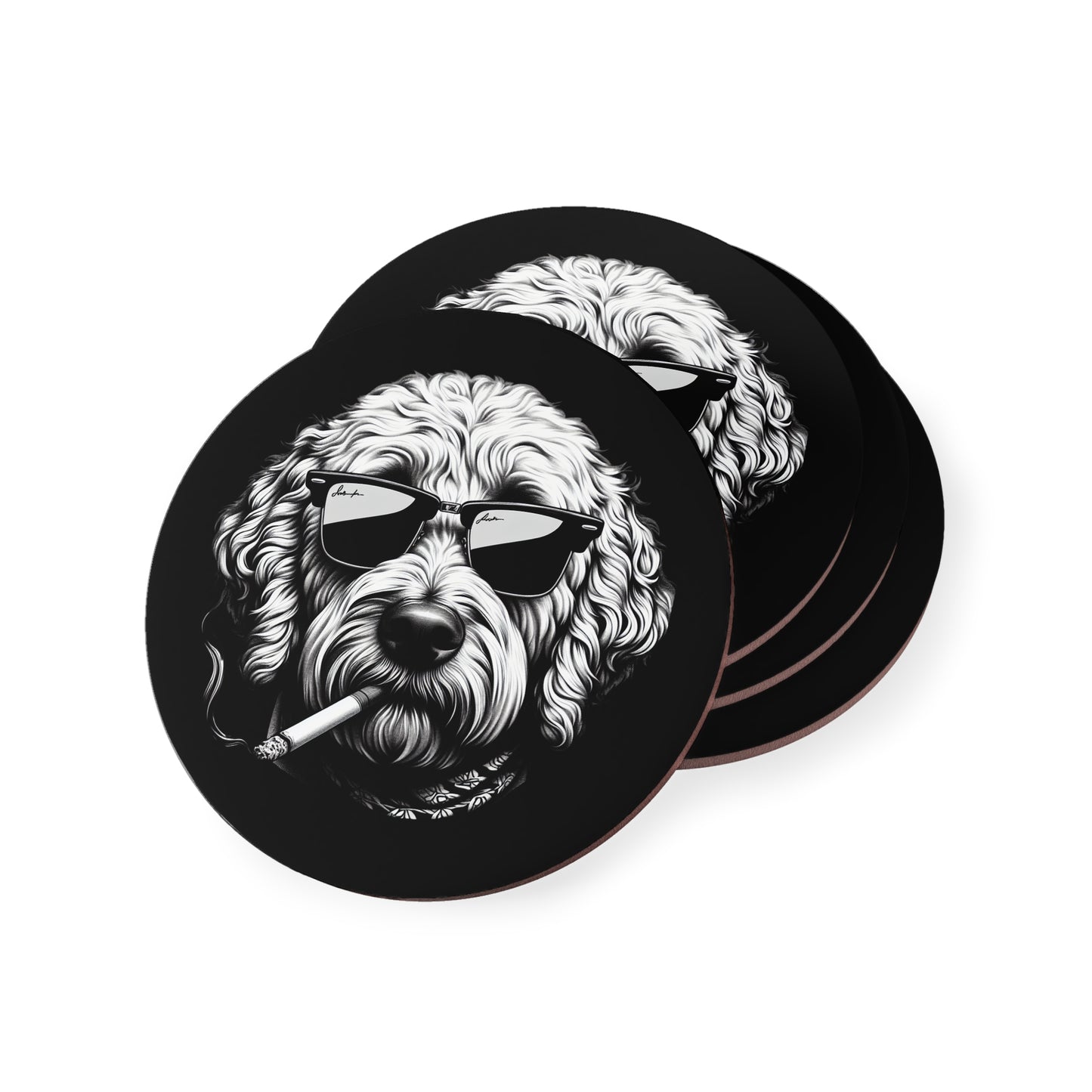 Bad Dog coasters in Black: Sold as Singles or Set of 4 : Round or Square