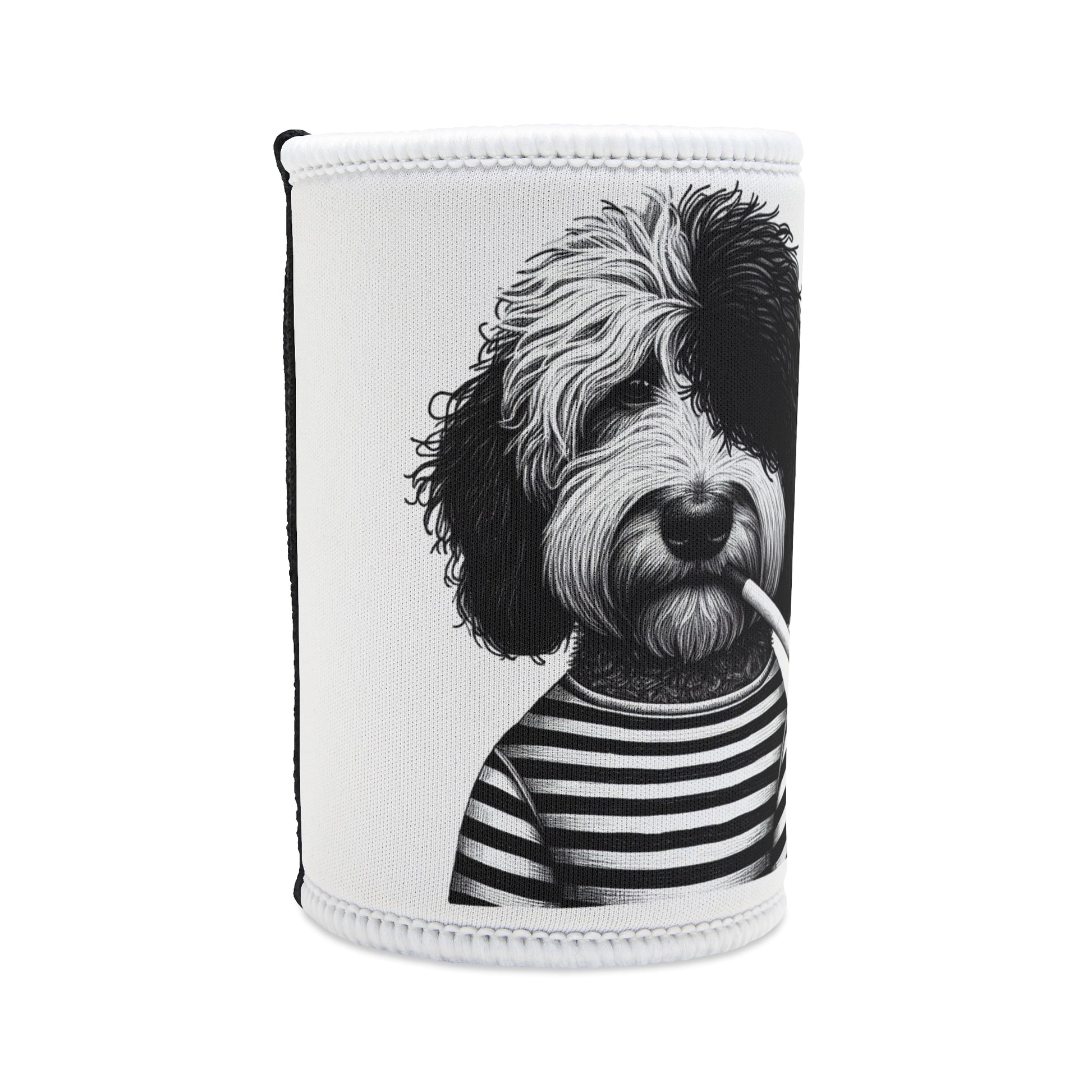 Stubby Holder Bad dog 'Woofy Pesci' in White - Buffoodle Designs