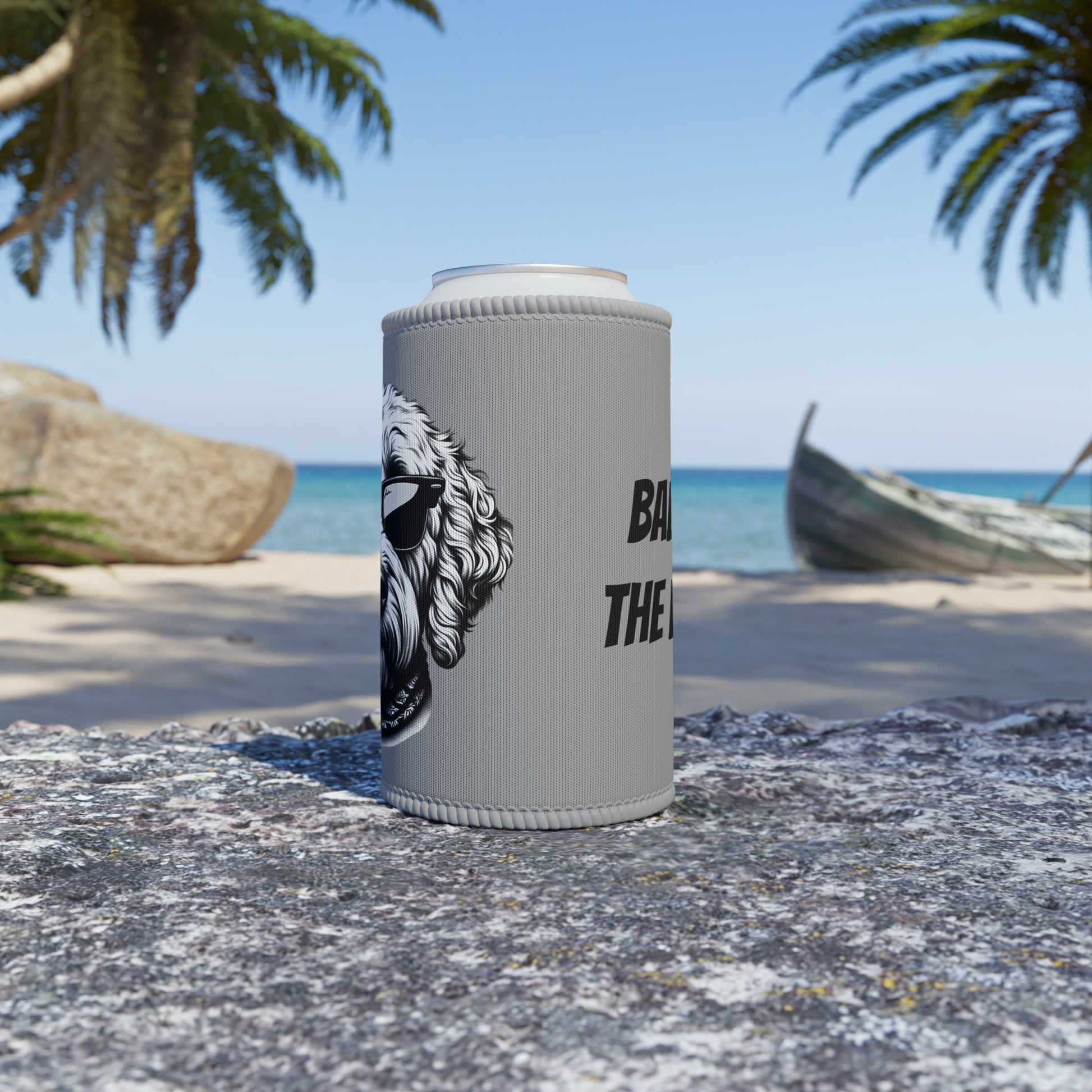 Stubby Holder - Bad to the Bone Smoking Dog Design in Grey - Buffoodle Designs