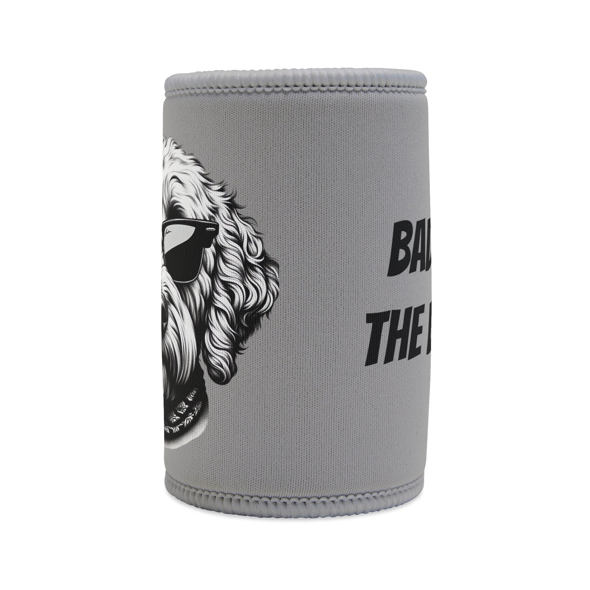 Stubby Holder - Bad to the Bone Smoking Dog Design in Grey - Buffoodle Designs