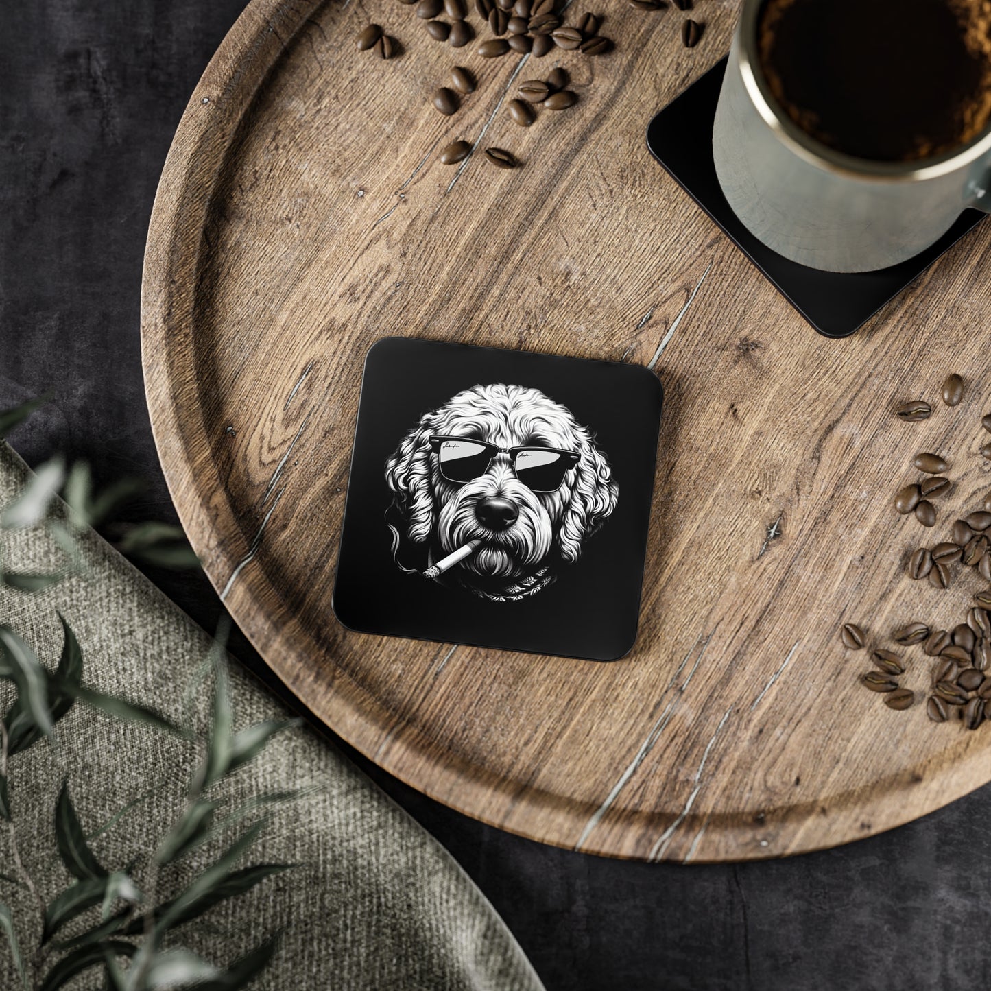 Bad Dog coasters in Black: Sold as Singles or Set of 4 : Round or Square