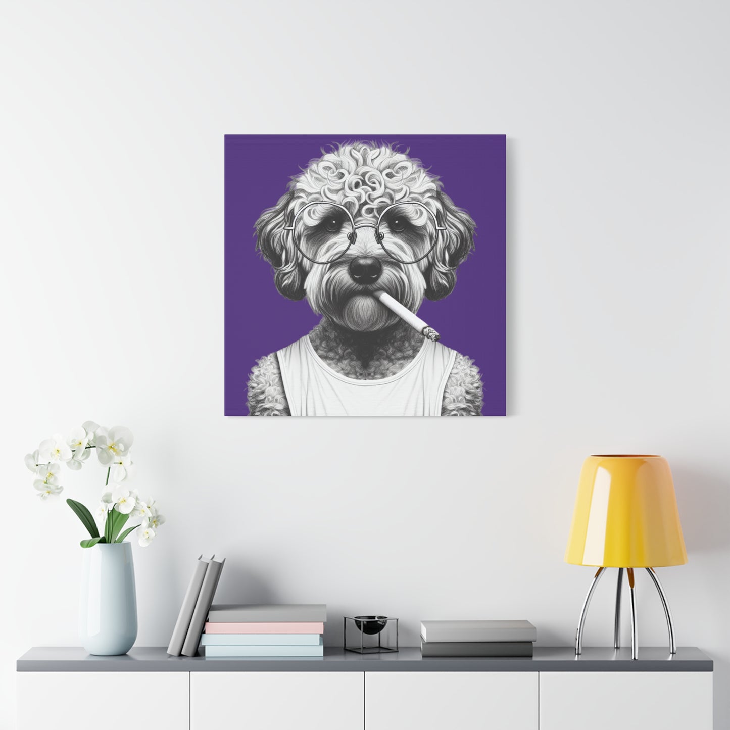 Bad Dog Tony Snarlpano Art Print in Purple