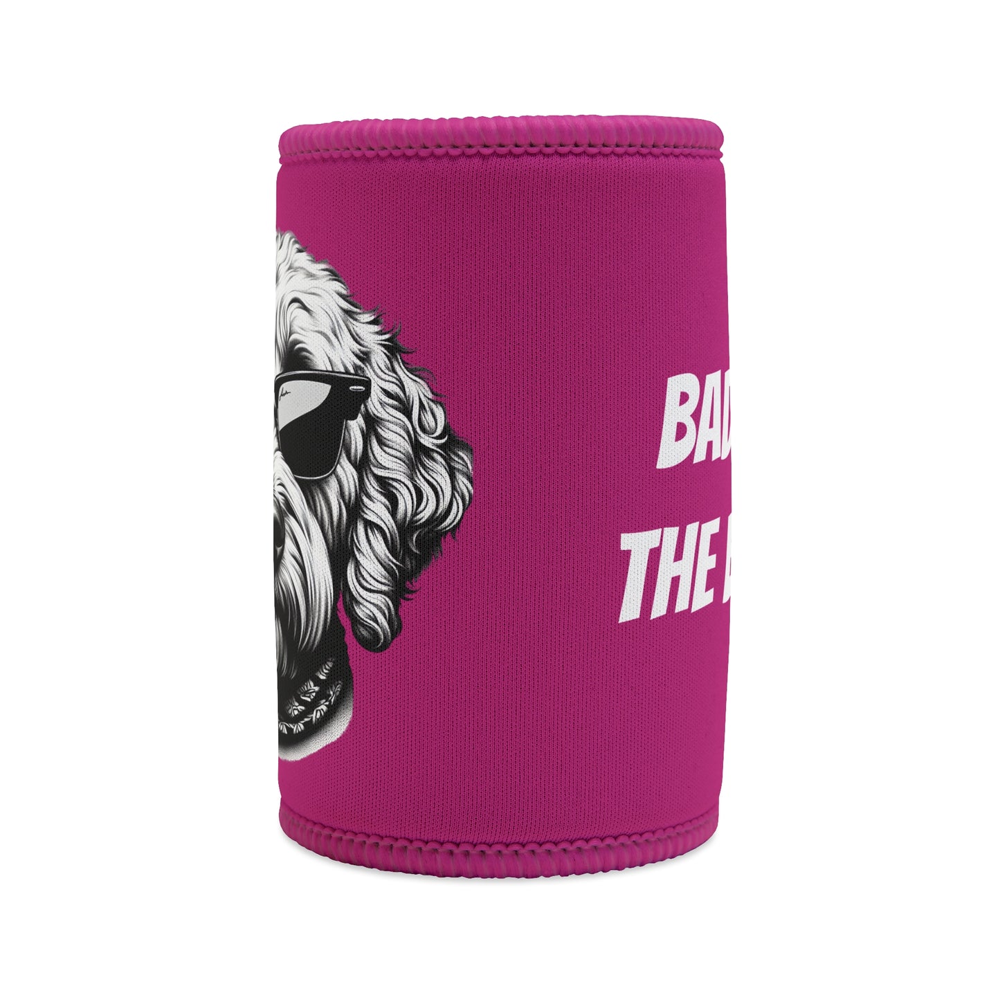 Stubby Holder - Bad to the Bone Smoking Dog Design in Pink - Buffoodle Designs