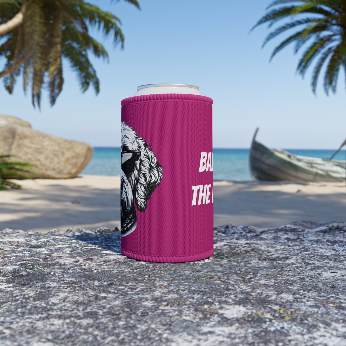 Stubby Holder - Bad to the Bone Smoking Dog Design in Pink - Buffoodle Designs